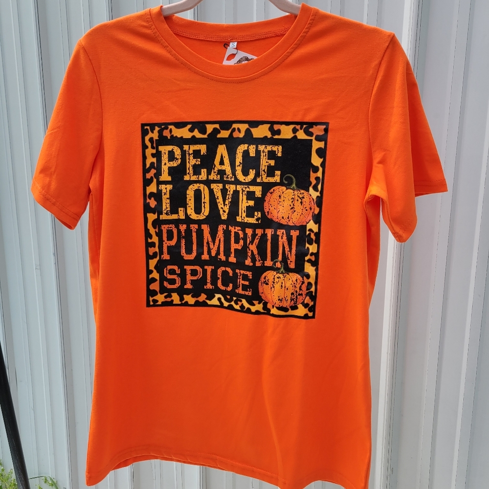 Peace, Love, Pumpkin Spice with leopard border tee